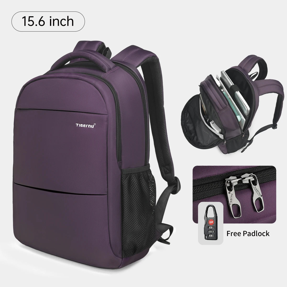 Tigernu Women’s Anti-Theft Laptop Backpack 15.6 Inch – Waterproof Travel & School Backpack for Women, Stylish Purple Laptop Bag