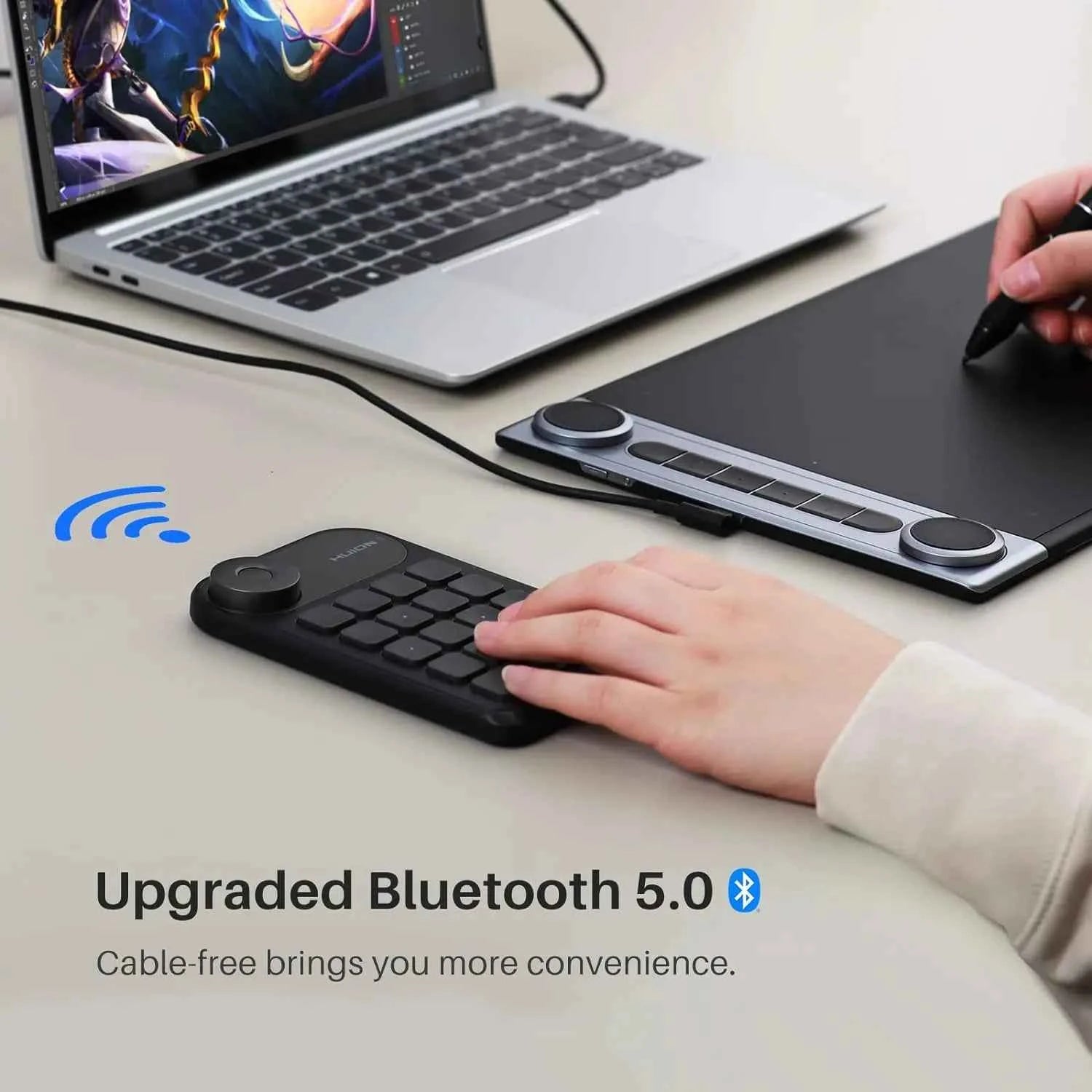 HUION Keydial Mini Wireless Keyboard Bluetooth Connectivity Keyboard with Dial, for Drawing Tablet PC MacBook Surface Pro Laptop