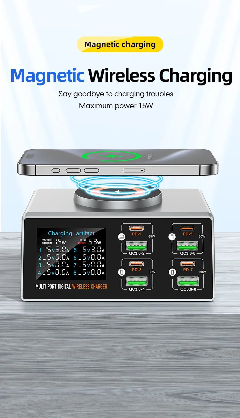 140W Smart Quick Charger 8-Port USB Fast Charging Station for Multiple Android Phone Travel Home Office Party Hotel Restaurant