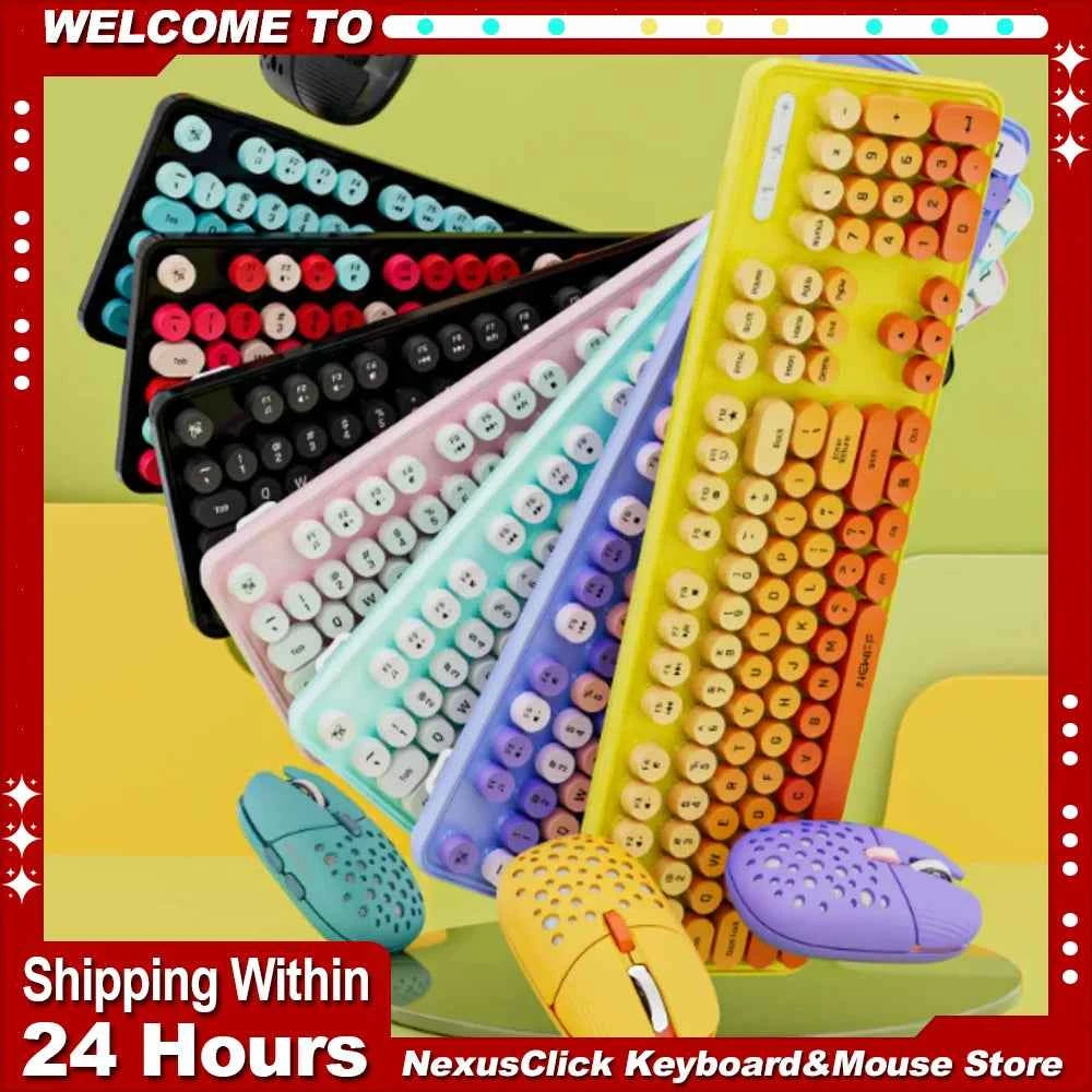 104 Keys 2.4G Wireless Keyboard Mouse Set Gaming Ergonomic Colorful Retro Round Keycap Keyboard Mouse Combo For Laptop Desktop