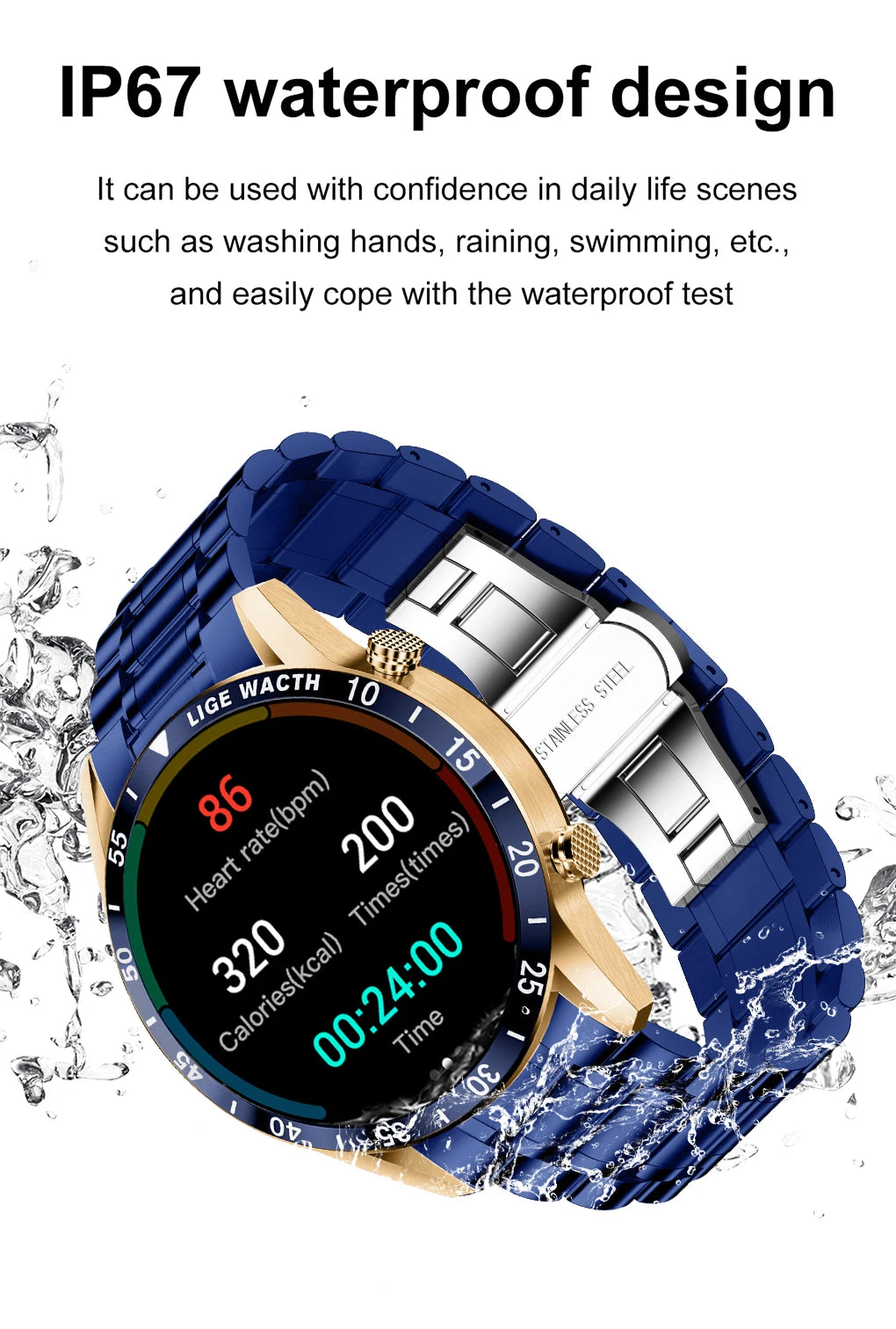 LIGE Men's Fashion Smart Watch Full Touch Bluetooth Call Waterproof Sport Fitness Tracker Luxury Steel Band Smartwatch for Adults