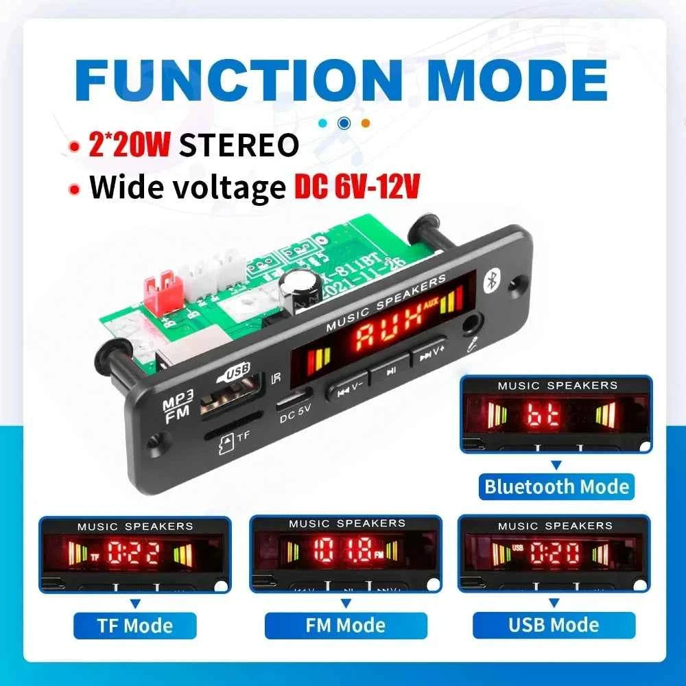 Bluetooth 5.0 MP3 Decoder Board 2*20W 40W Amplifier Audio Player 12V DIY MP3 Player Car FM Radio Module TF USB Mic Record Call