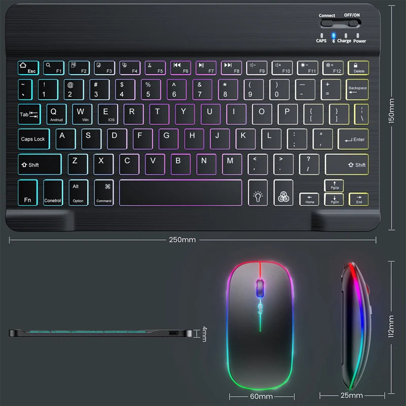 Wireless Bluetooth Backlit Keyboards RGB Colorful Gradient Luminous Mini Keyboard And Mouse Set For Apple Samsung Tablet
