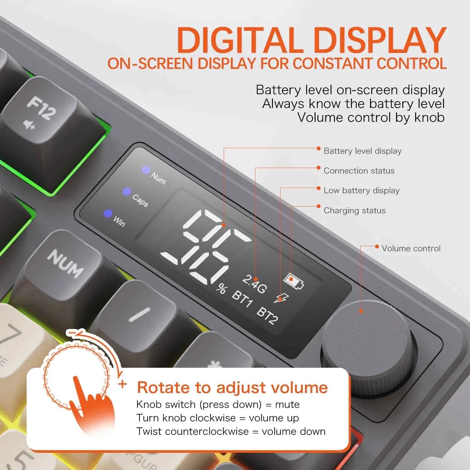 M96 Screen Wireless Keyboard Mouse Kit ZIYOULANG Bluetooth Keyboard With Mouse Gaming,Electronic Screen, Multi-Device Connection