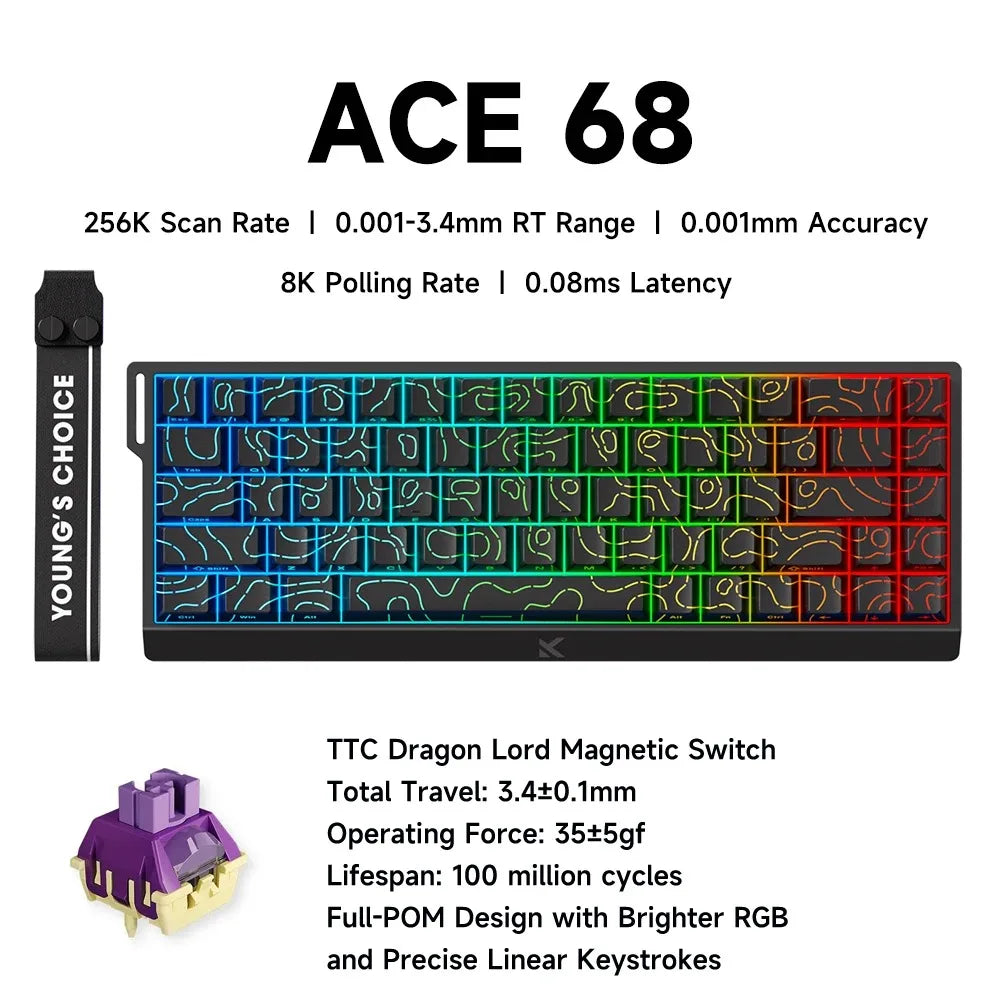 MCHOSE ACE68 Magnetic Keyboard Wired Mechanical ACE60 Pro for Gaming 0.01mm RapidTrigg 8000Hz SOCD/Rs 0.125ms 128K Sampling Rate