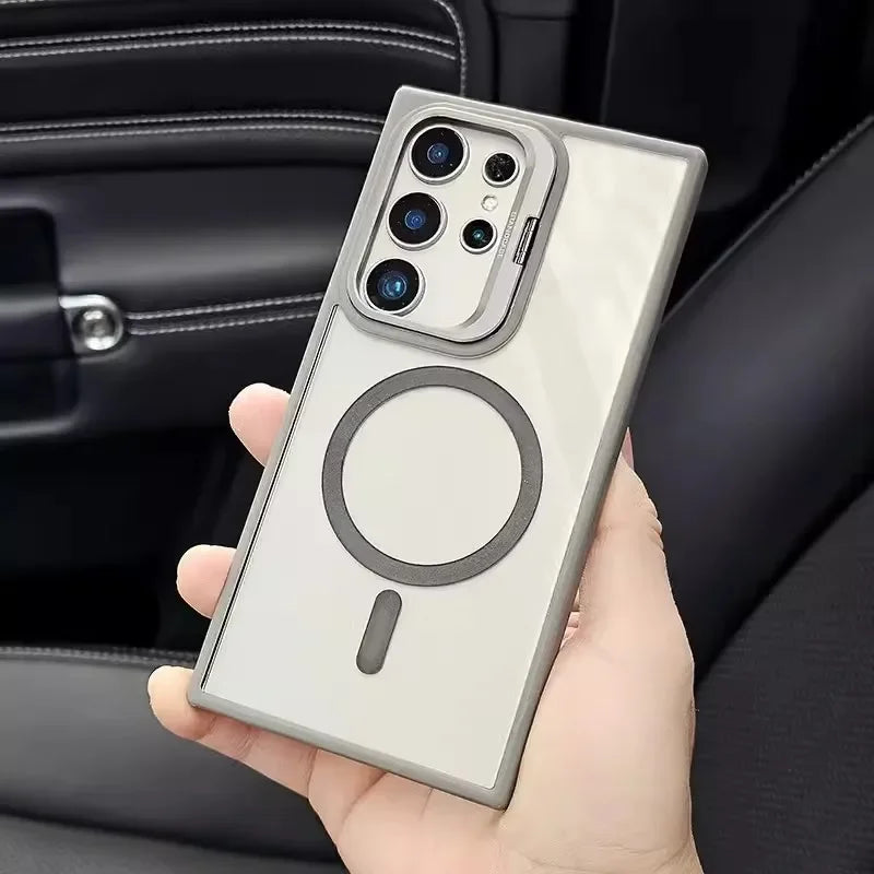 For Magsafe Hidden Holder Clear Case For Samsung Galaxy S26 S25 S24 Ultra Plus S23 FE Shockproof Magnetic Wirelesss Charge Cover
