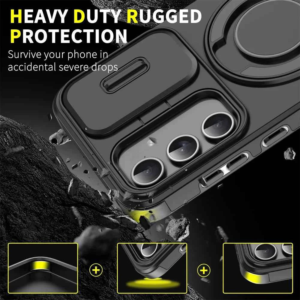 Case For Samsung Galaxy S26 S25 S24 S23 S22 S21 Ultra Plus S25 Edge S25FE S24FE Slide Camera Protect Magnetic holder Armor Cover
