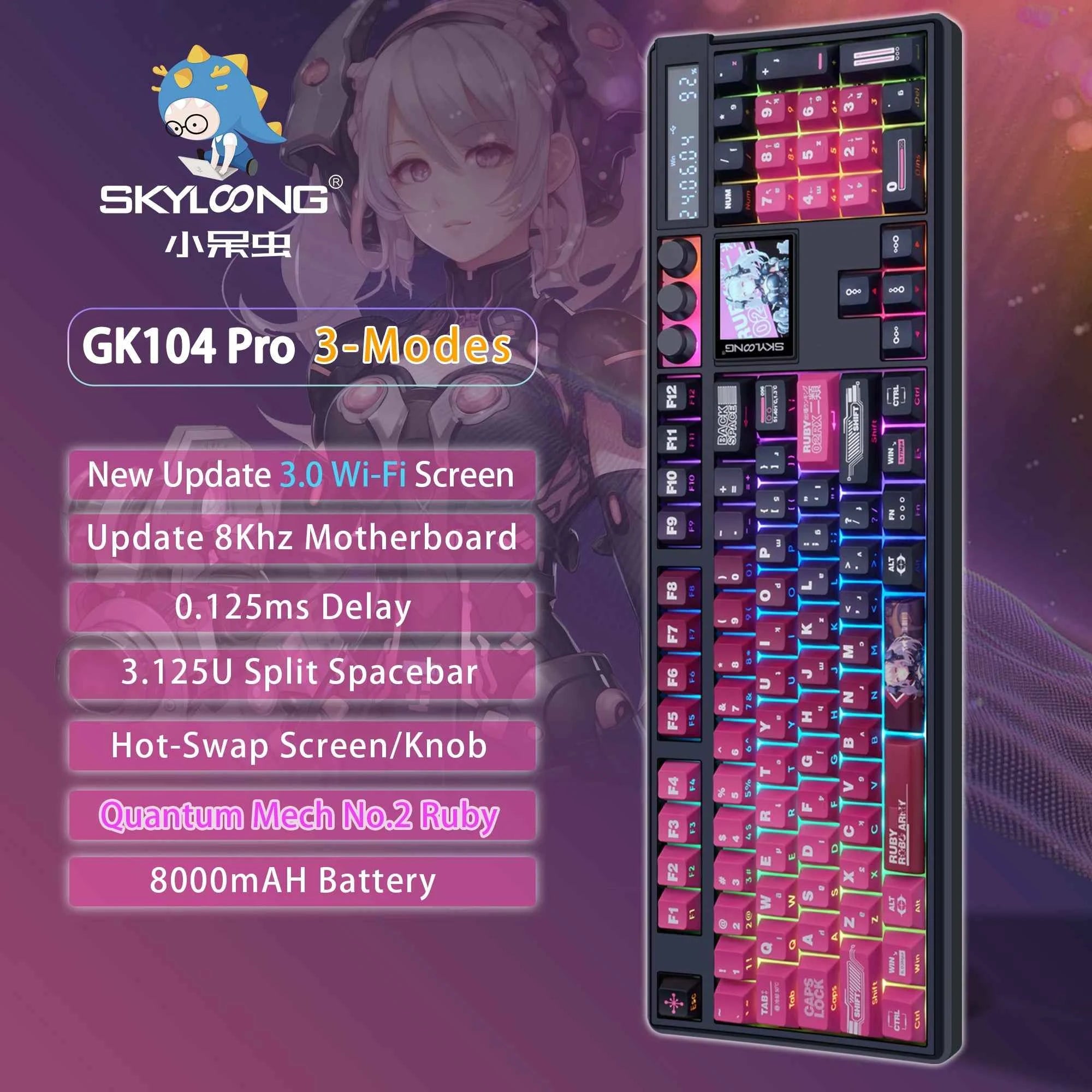 SKYLOONG GK104 Pro Mechanical E-sport Gamer Keyboard Full-Size Wireless Keyboard RGB Backlit Hot-Swappable Game Keyboard for PC