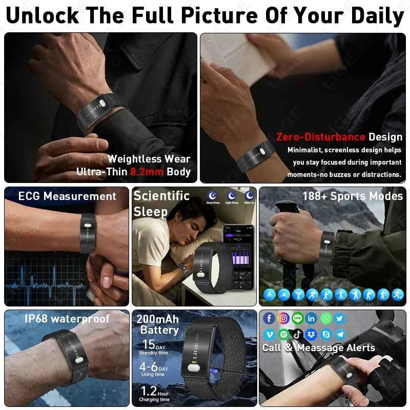 LIGE 2026 ECG+PPG Nursing Grade Smart Bracelet HRV Body Fat BMI Blood Pressure Body Temperature Men Women Health Sports Watches