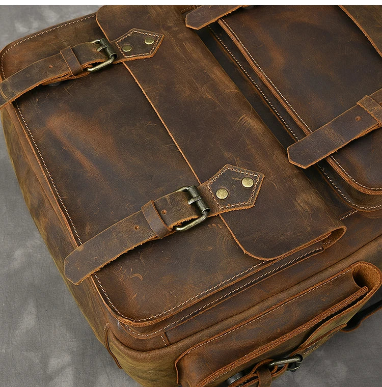 Vintage Crazy Horse Genuine Leather Backpack Men Bagpack Cowhide Hiking Backpack 17