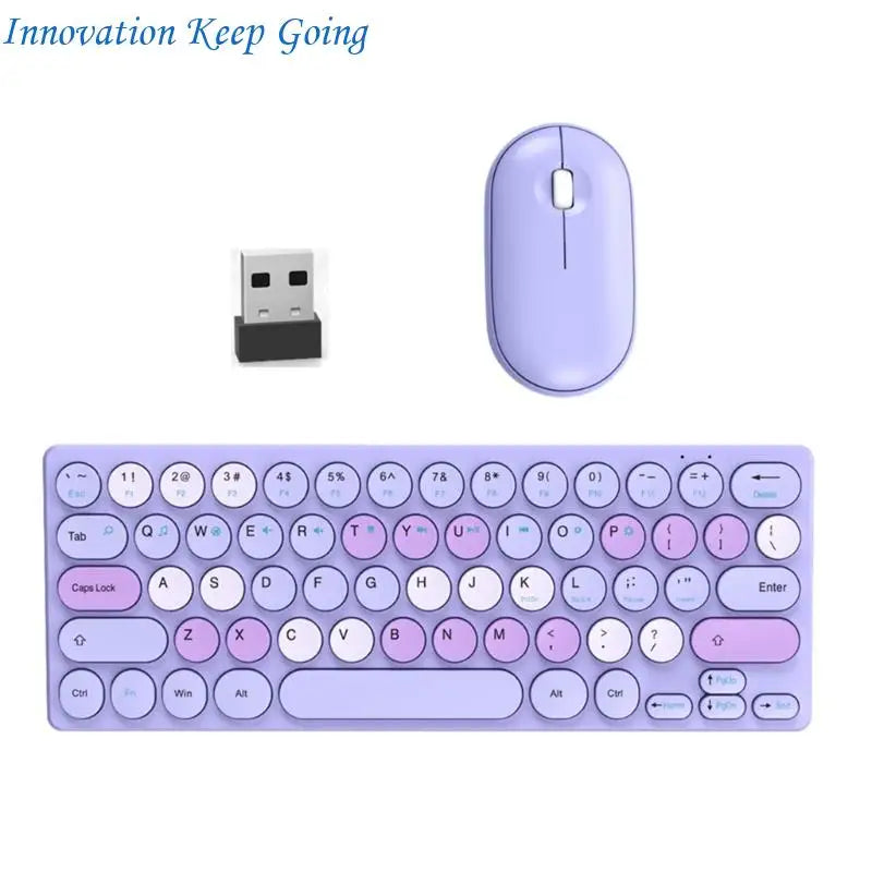 E65C Silents Clicks Mouse Wireless Keyboards Set Round Design 64Keys Portable For Desktop Notebook