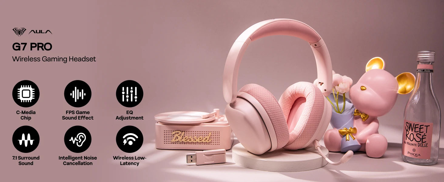 AULA G7 Pro Wired/Bluetooth/2.4GHz Wireless Gaming Headphone Noise-Canceling Microphone with RGB Light for PS4/PS5/PC/Switch