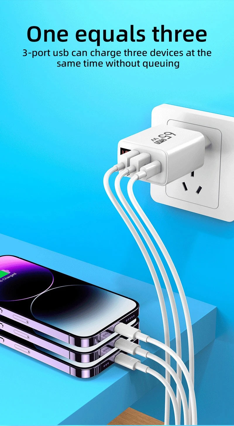 Type C USB 65W Fast Charger Mobile Phone Digital Display USB C Quick Charge 3.0 Wall Adapter For iPhone 14 Pro Oneplus Xiaomi 14