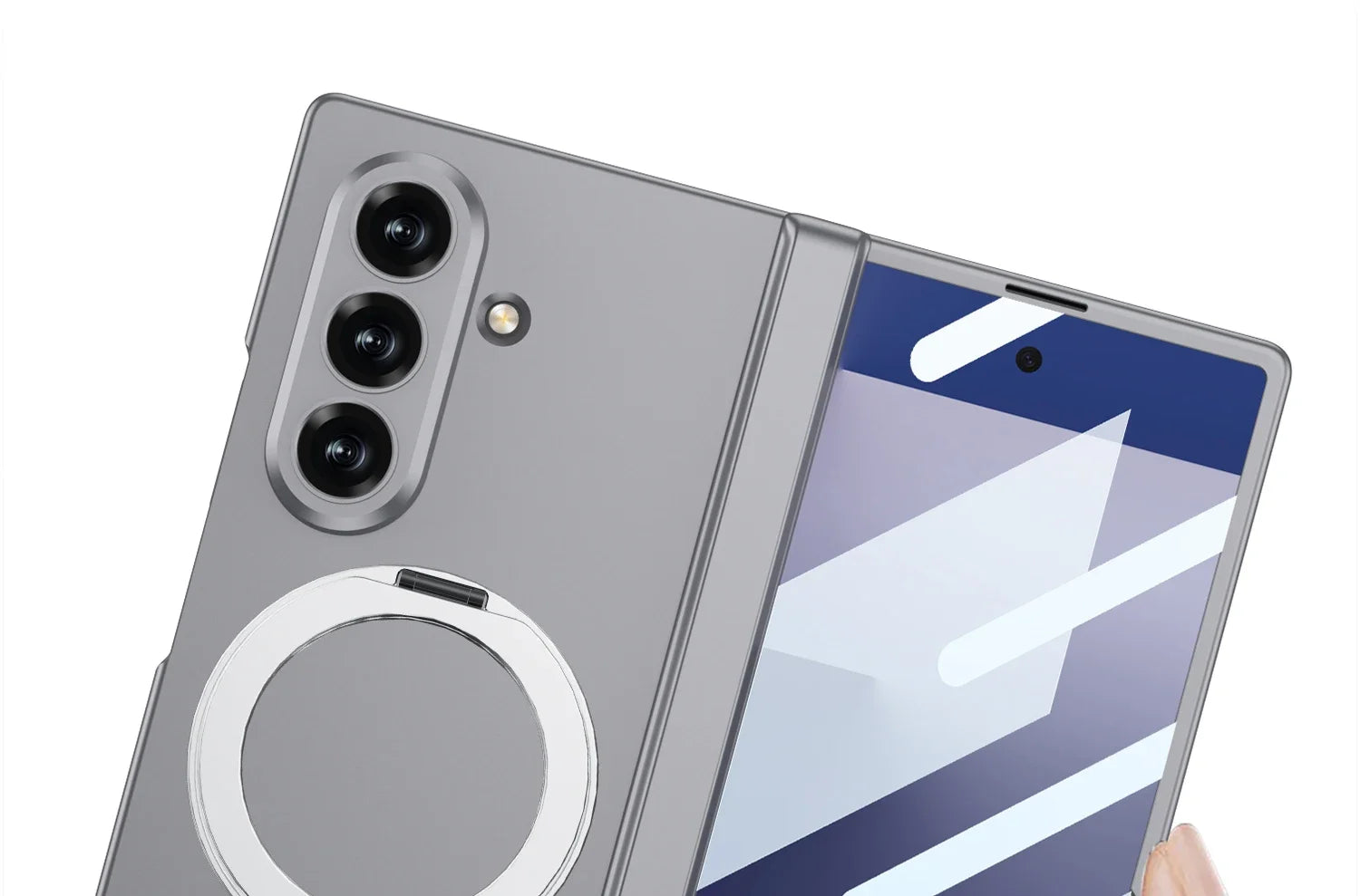 Magsafe Rotating Bracket Case For Samsung Galaxy Z Fold 7 Skin-feel Matte With Glass Film ZFold7 Magnetic Hinge Protective Cover