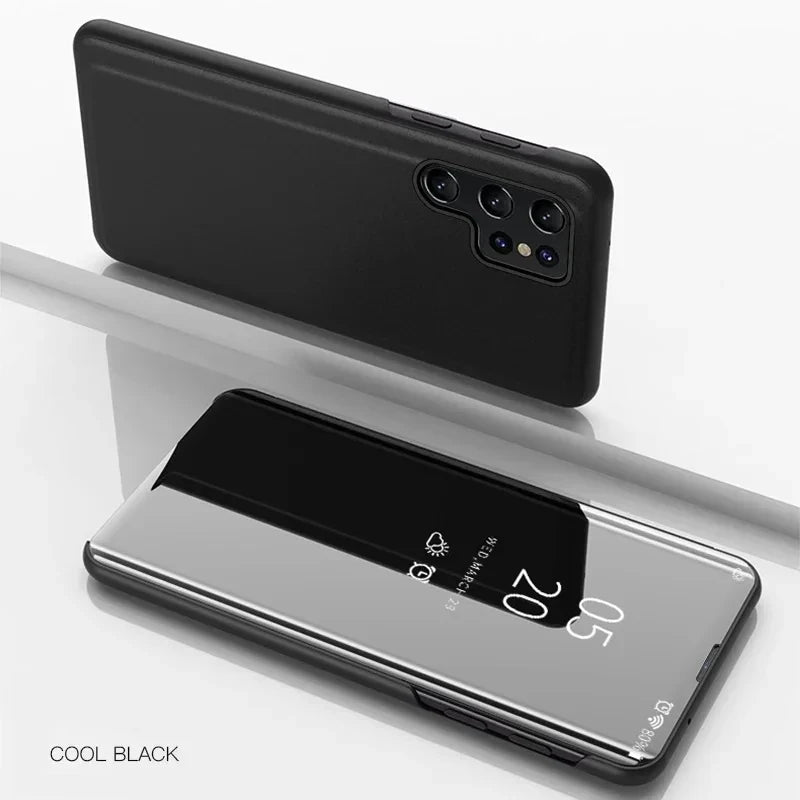 Mirror Flip Leather Phone Cases For Samsung Galaxy S26 S25 S24 S22 S23 Ultra S21 Plus FE A56 A36 A55 A35 A15 A34 A16 A54 Cover