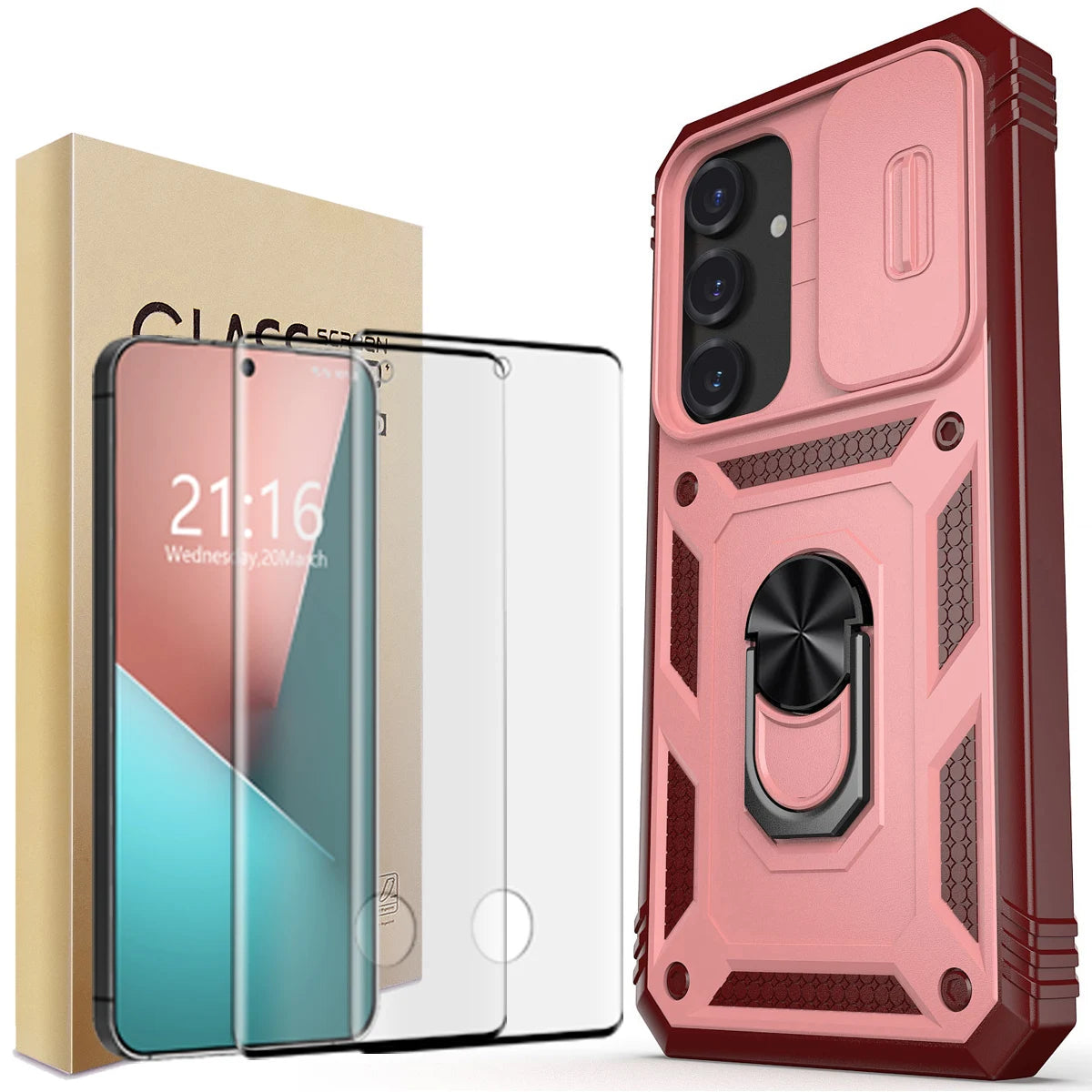 For Samsung Galaxy S25/S25 Plus/S25 Ultra/S25 Edge Case Shockproof Hard Kickstand Cover And 2pcs Tempered Glass Screen Protector