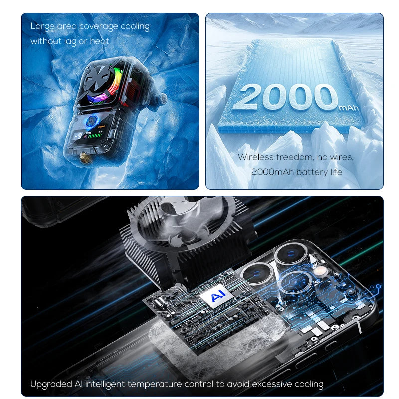 DL23 Semiconductor Phone Cooler Powerful Cooling 2000mAh Temperature Control Digital Display Dual Live Streaming Mount Holes