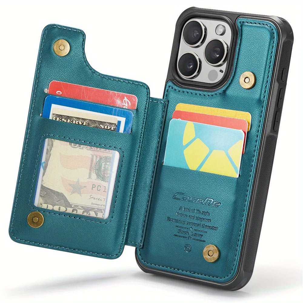 for iPhone 15 Plus 14 13 Pro Max 11 Case with Card Holder,RFID Blocking,Durable Leather Kickstand Magnetic Clasp Shockproof Case