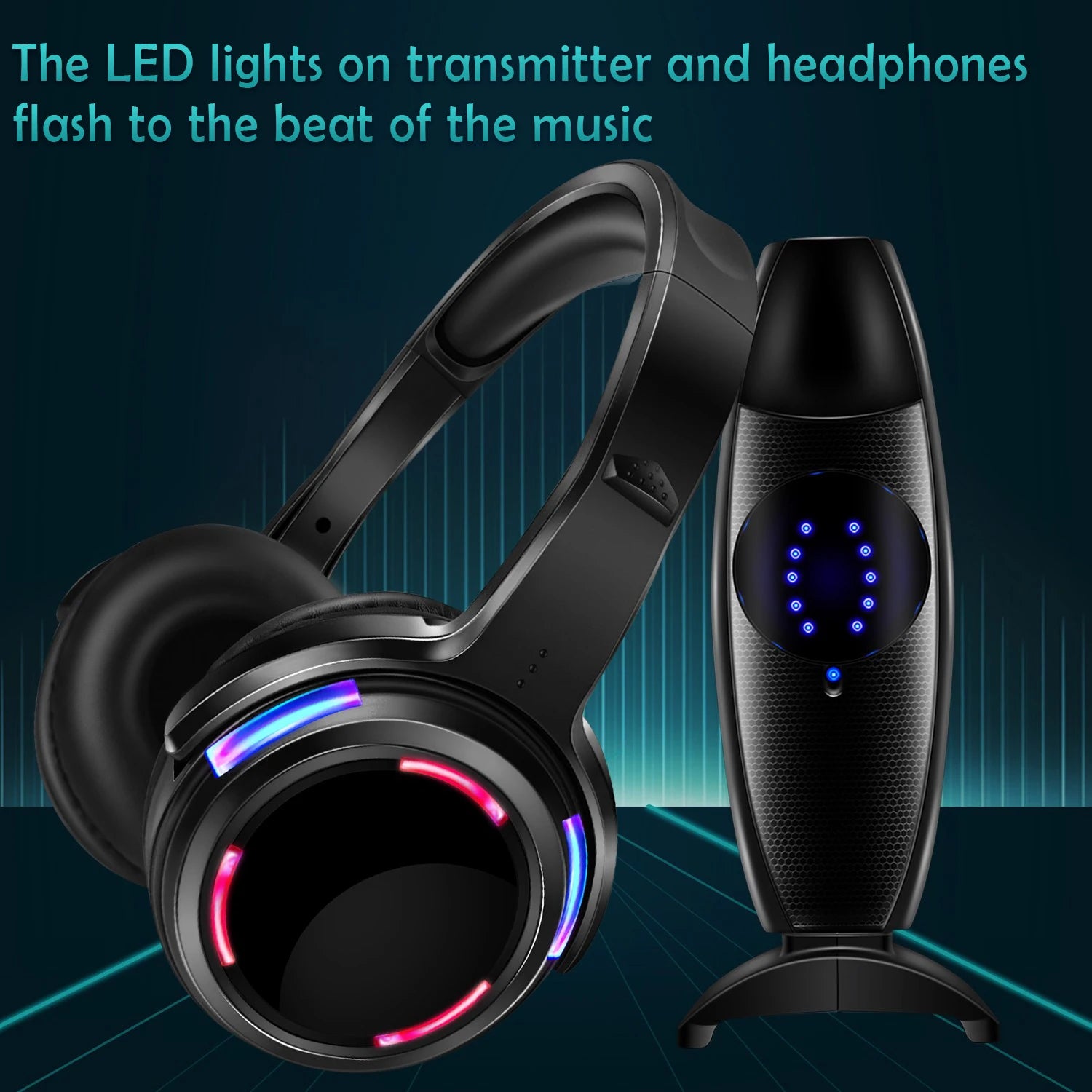 Silent Disco Headphones LED transmitter for Quiet Events,Party,Meeting,Yoga