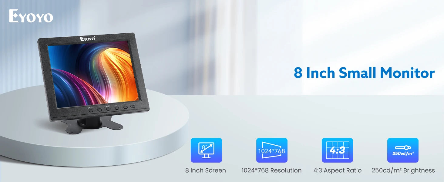 EYOYO Small 8 Inch HDMI Monitor With Speaker 1024x768 4:3 TFT HD LCD Screen HDMI VGA BNC AV YPbPr Input For Computer PC Laptop