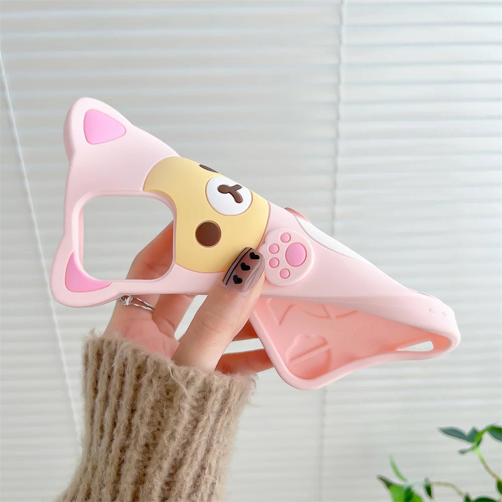 Cute Cartoon 3D Rilakkuma Phone Case For iPhone 17 16 15 14 13 12 11 Pro X XS Max XR 6 7 8 Plus 5 5S SE Key Chain Pendant Cover