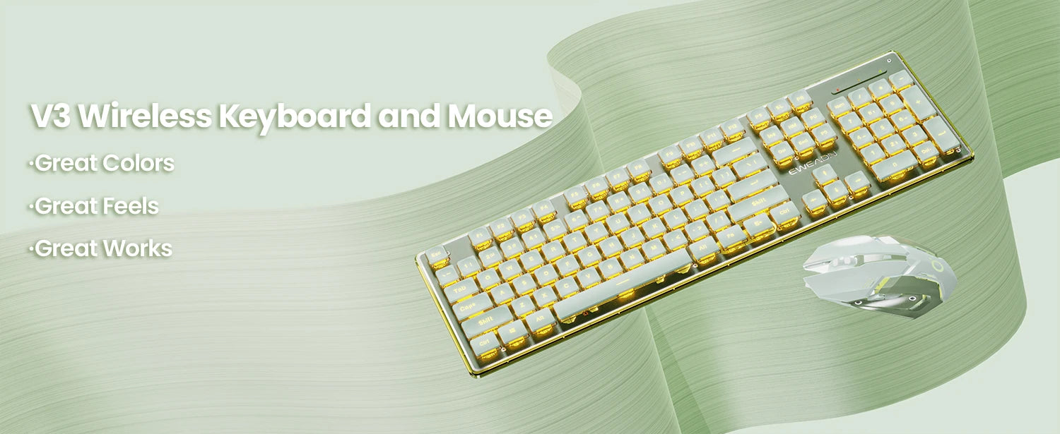 EWEADN V3 wireless Silent Office keyboard and mouse set,104 Keys Full Size with Pudding Keycaps, for Games and Office, Laptop/PC