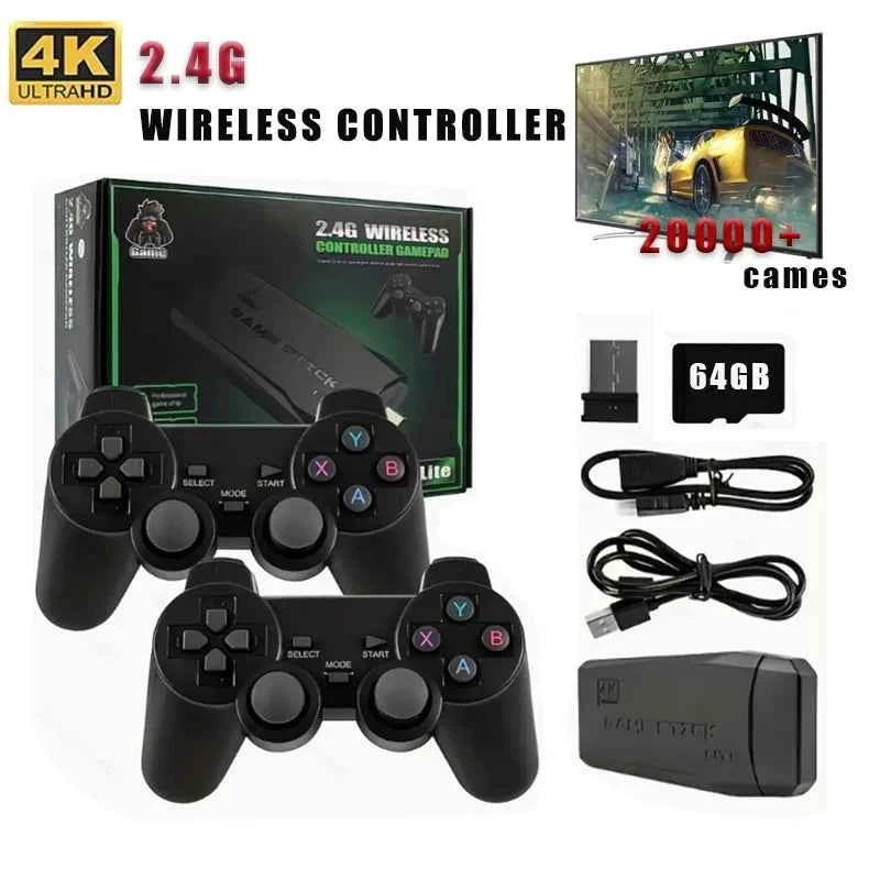 Basix 2.4G Dual Wireless Video Game Stick Joystick Console Gaming Stick 4K 20000+ Gaming 64GB Retro Gaming Thanksgiving Gift