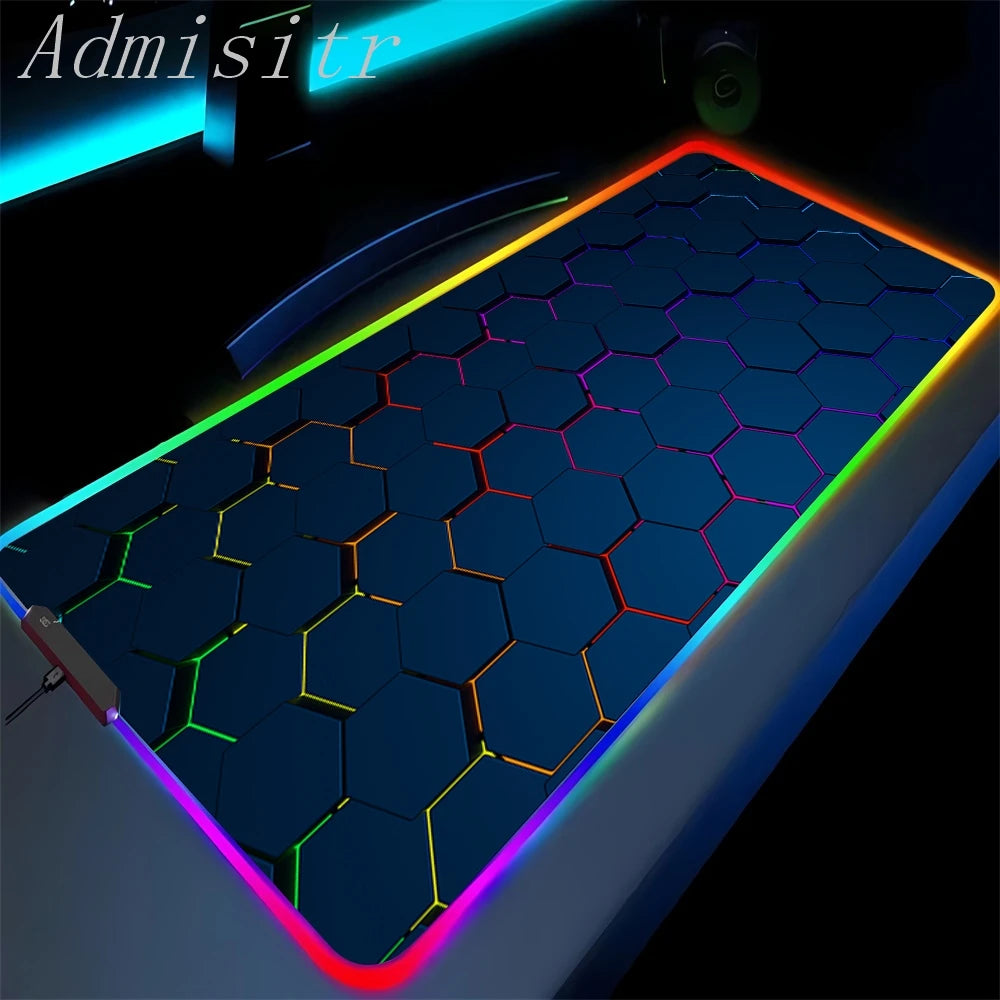 Geometry Large RGB Gamer Mousepad 40x90cm Hexagon Mouse Mat Gaming Mousepads LED Keyboard Mats Luminous Desk Pads Mouse Pad