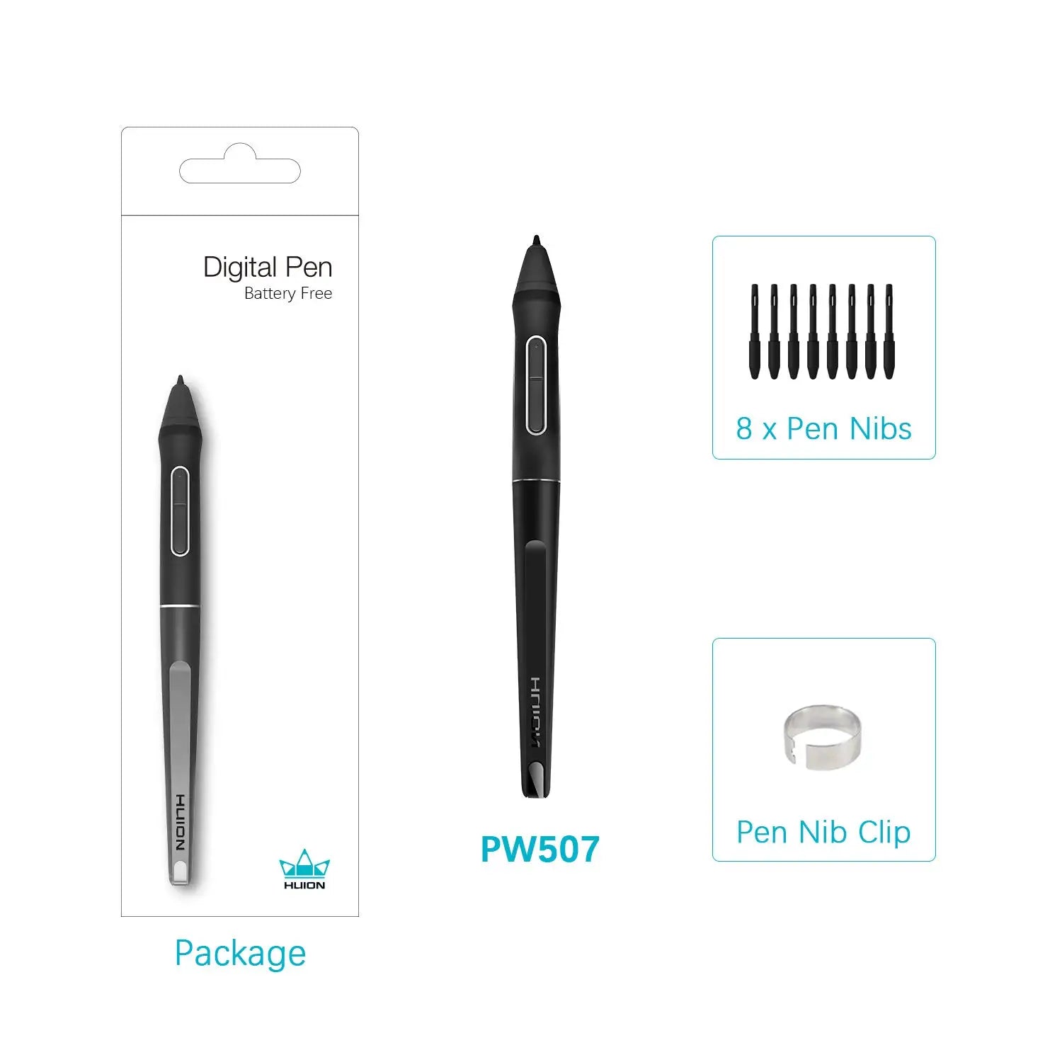HUION PW507 Battery-Free Stylus for Huion Kamvas PRO 12(GT-116)/PRO 13(GT-133) / Pro 16(GT-156),Kamvas 16(GS1561)/20(GS1901)