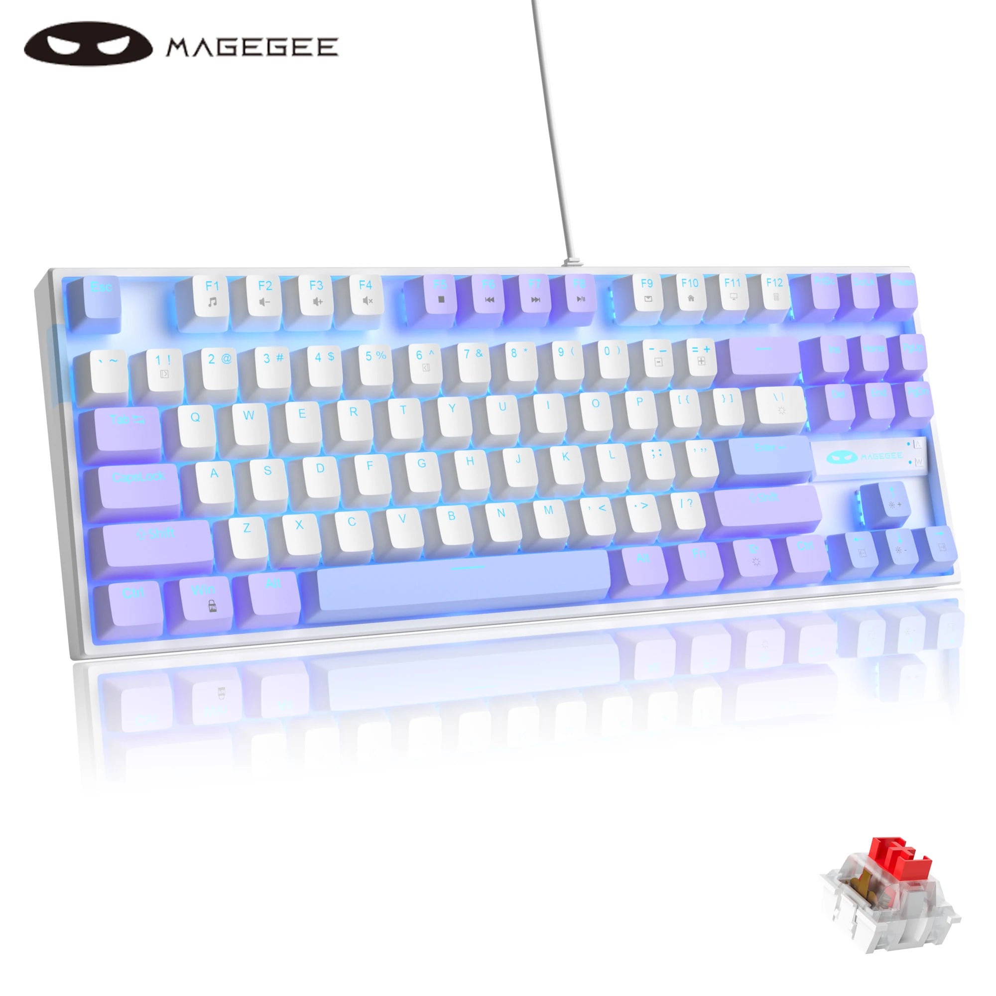 MageGee 75% Mechanical Gaming Keyboard with Blue/Red Switch, LED Blue Backlit 87 Keys Compact TKL Wired Keyboard for Windows PC