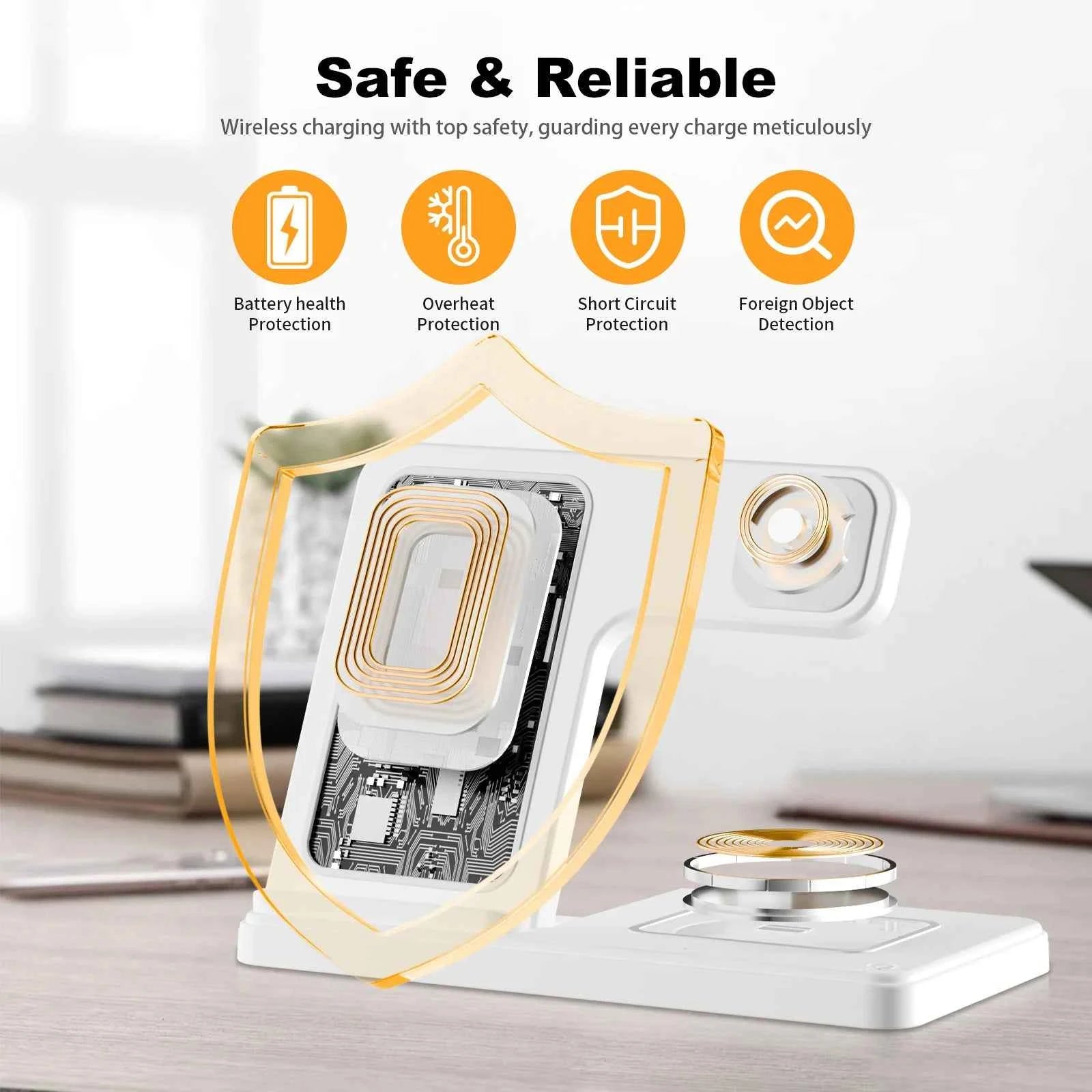 15W Magnetic Wireless Charger Stand Foldable 3 In 1 Fast Charging Sation for iPhone 17- 12 Pro Max Apple Watch 8 7 Airpods Pro