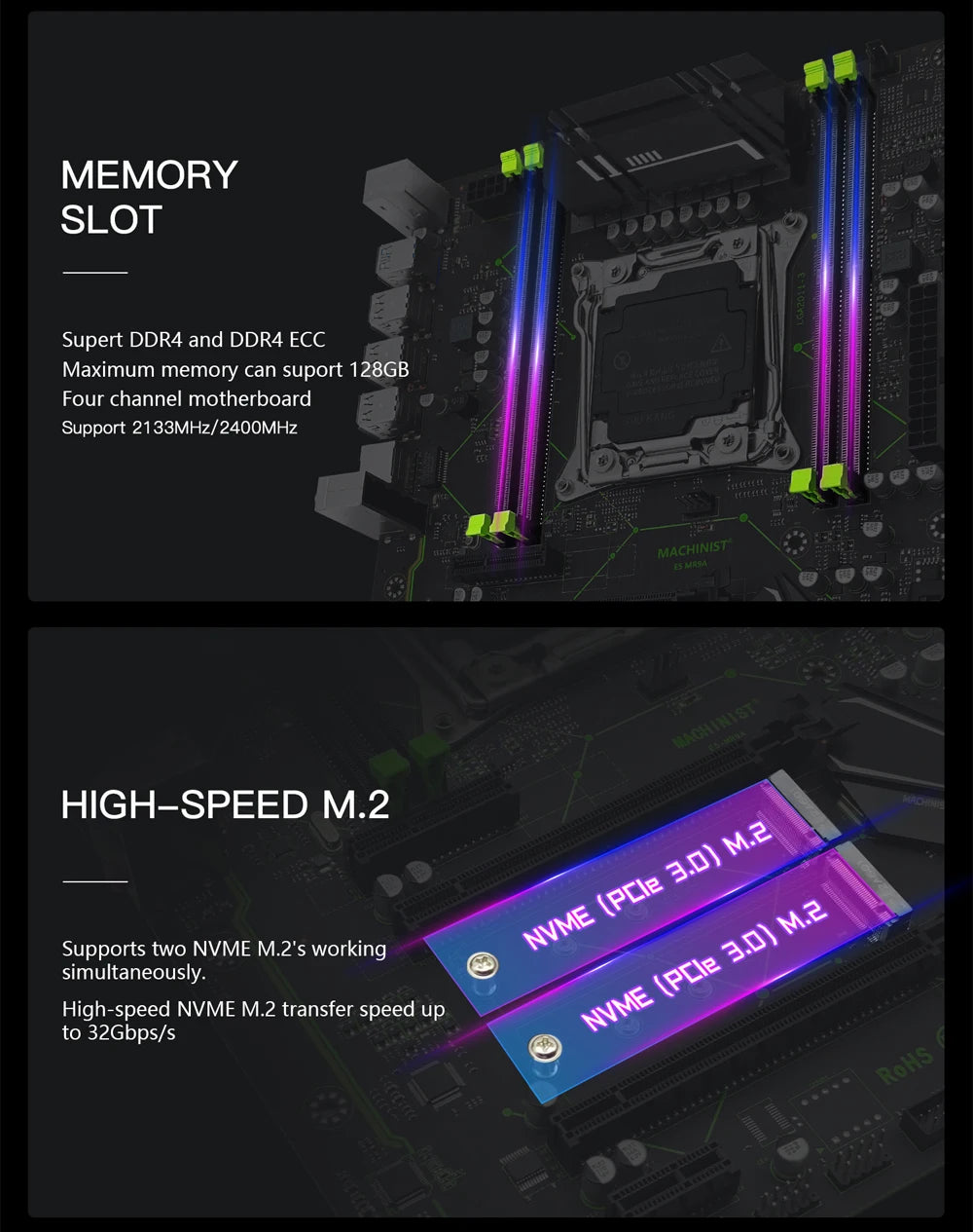 MACHINIST E5 MR9A V1.0 X99 Motherboard Support LGA 2011-3 Xeon E5 V3 V4 CPU Processor DDR4 RAM Memory ATX NVME M.2 USB3.0
