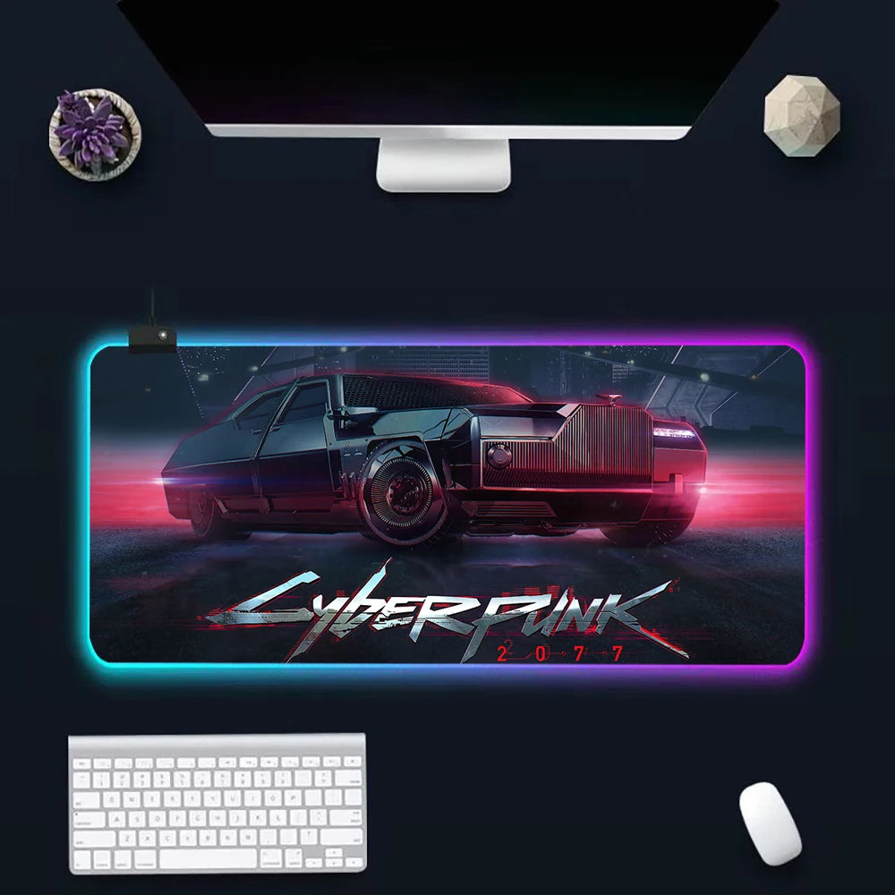 Hot Cyberpunk Sci-Fi Games RGB Pc Gamer Keyboard Mouse Pad Mousepad LED Glowing Mouse Mats Rubber Gaming Computer Mausepad