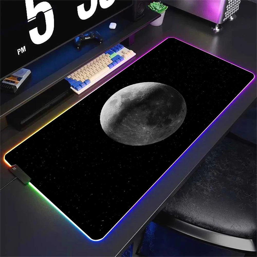 Universe RGB Gaming Mousepad Space Mouse Mats LED Large Gamer Backlit Mousepads XXL Keyboard Pads Luminous Deskmat Mouse Pad