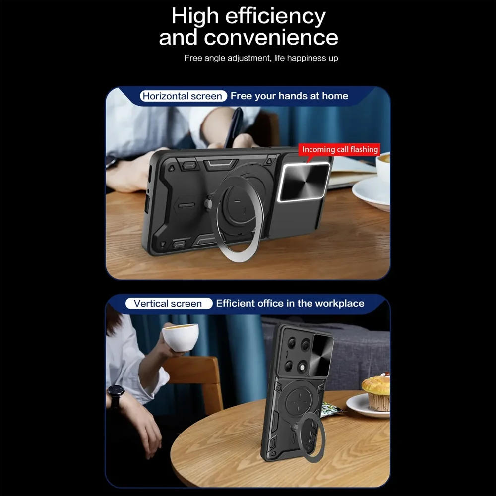 Camera Slide Protect Case For Xiaomi Redmi Note 13 12 11 10 Pro Plus Redmi Note 12S 11S 13C 12C 9 For Magnetic Ring Holder Cover