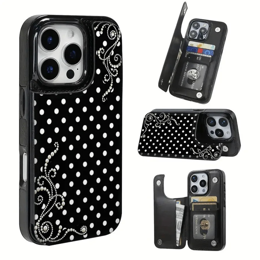 Phone Case: Pearl Polka ,TPU phone case features a pattern  suitable for iPhone 16 Pro Max, 16, 15 Pro, 14 PLUS, 13, 12 series