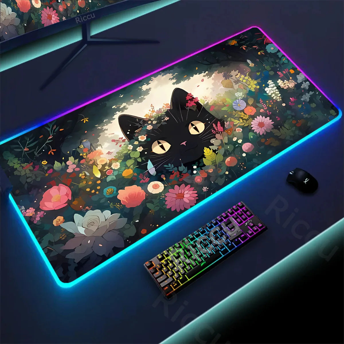 RGB Mousepad Pink Cloud Cat Cartoon Deskmat LED Backlight Gaming Keyboard Rug Computer Office Accessories Kawaii Anime Mouse Pad - WinSupport Tech