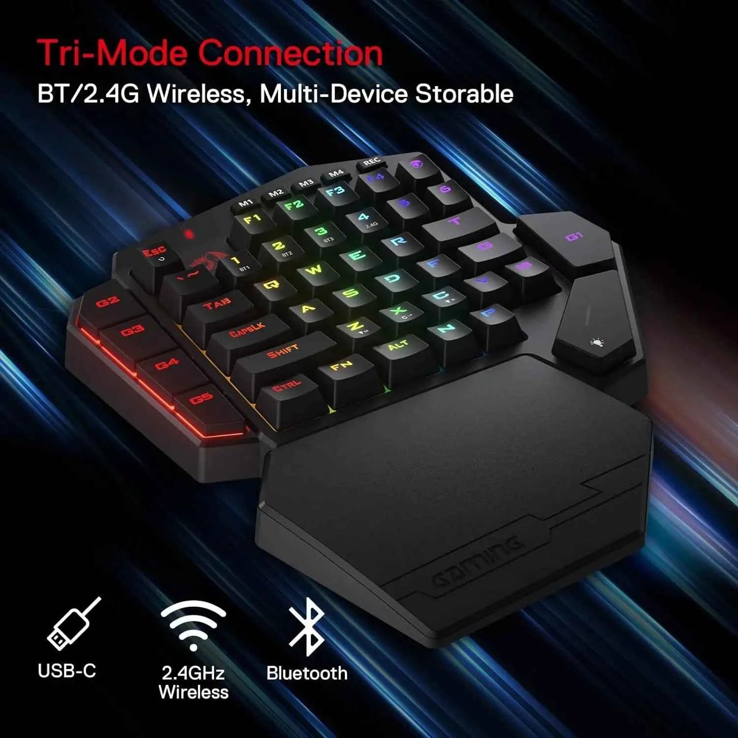 Redragon K585 PRO Wireless One-Handed Mechanical Keyboard 42 Keys 3-Mode RGB 7 Onboard Macro Keys Detachable Wrist Support