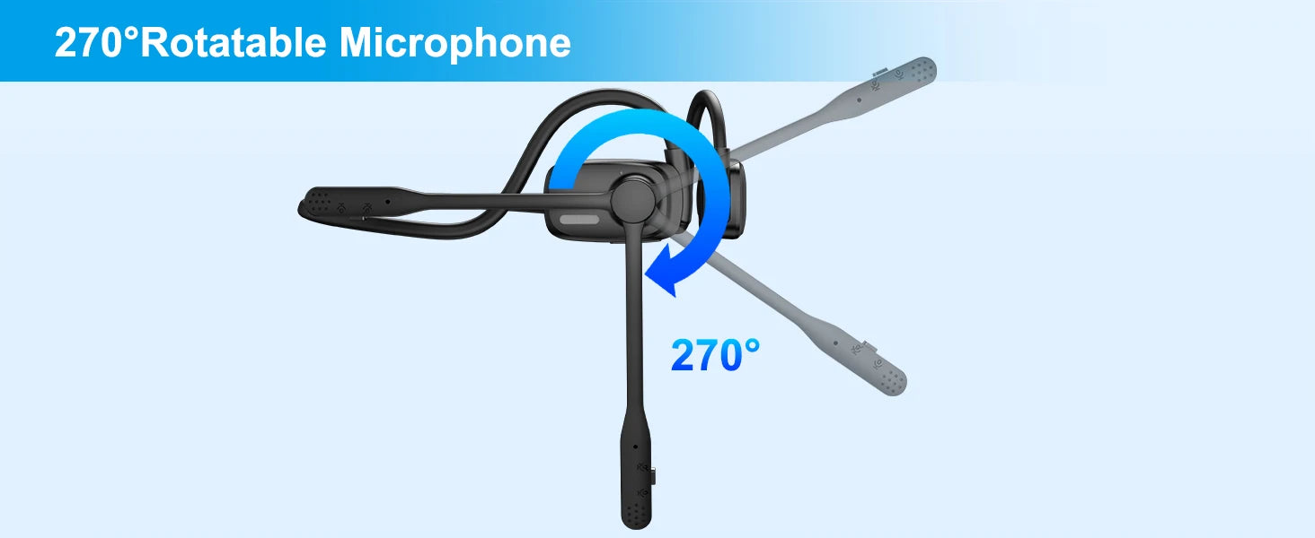 Bluetooth Headsets with Microphone Boom Noise Canceling Hands Free Call Open Ear Wireless Headphones Mute Button for Drivers Gym