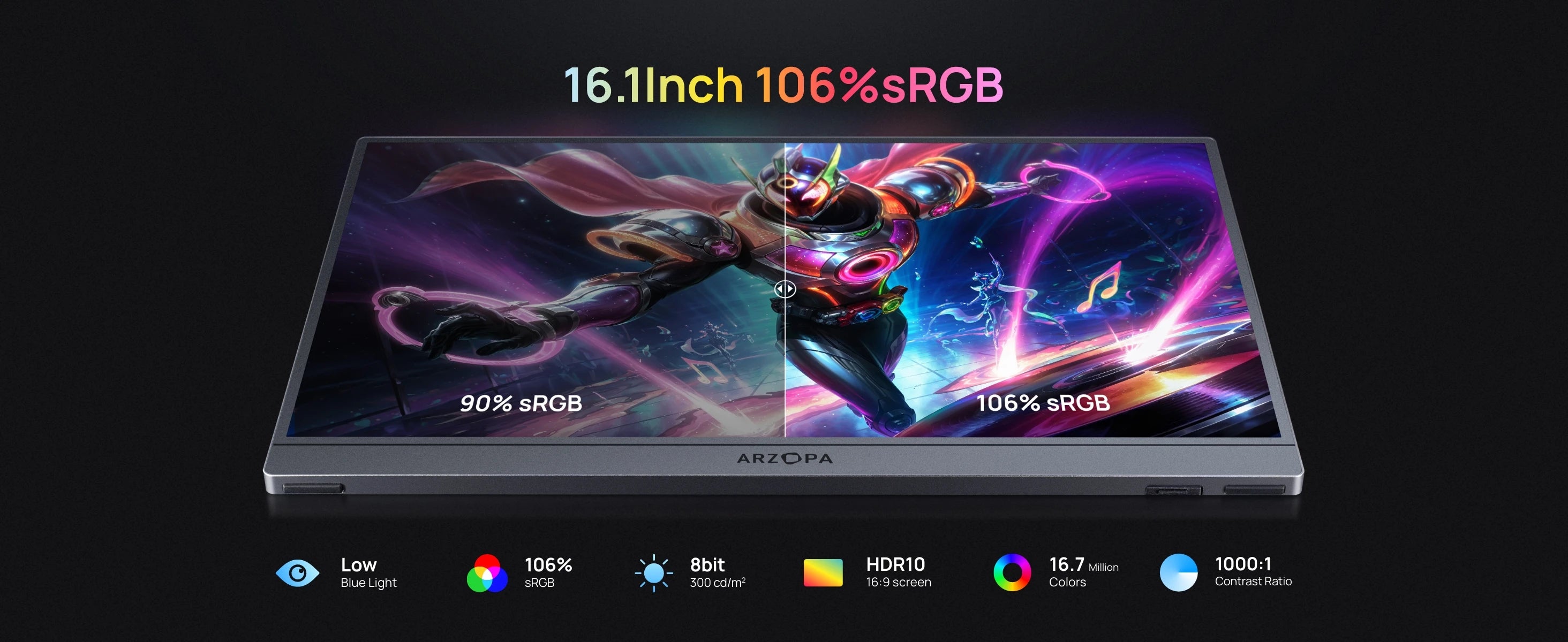【Monitor+Bag】ARZOPA 16.1 inches Grey Portable Monitor,144 hz,100%s RGB,1080P FHD External Second Screen IPS Screen,Z1FC Grey