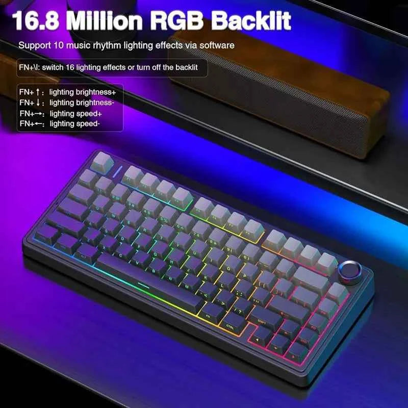 AULA F75 Game Mechanical Keyboard RGB Light 2.4G /BT5.0/Wired Tri-Mode Gasket Structure 75% Customized Gradient Grey Keyboard