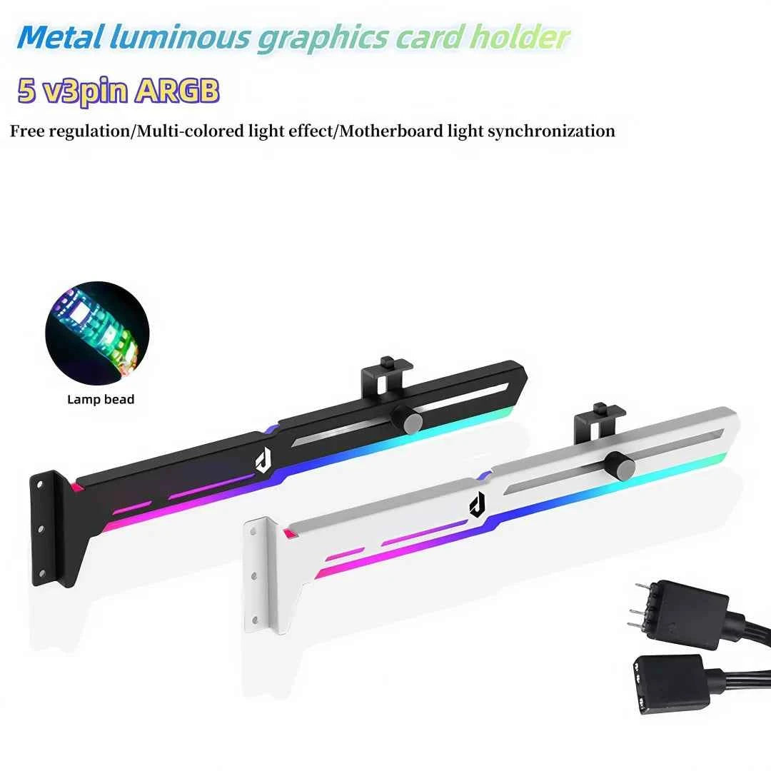 Computer Graphics Card/GPU Bracket, ARGB, Made Of Aluminum Alloy Material, Horizontally Installed, And Adjustable By Sliding.