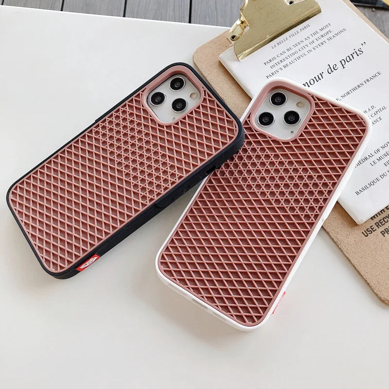 Case For iPhone 16 15 14 13 12 11 Pro Max XR XS X Waffle Shoe Sole Phone Case for iPhone 6 7 8Plus Silicone Back-Vans-case Cover