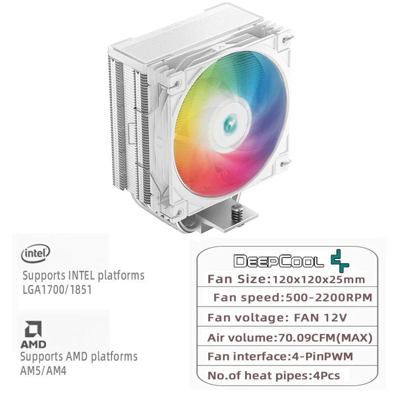 DEEPCOOL AG400 4 Heat Pipe CPU Air-Cooled Cooler ARGB PWM TDP 220W CPU Radiator for LGA1700 1200 115X 1151 1155 AMD AM4 AM5