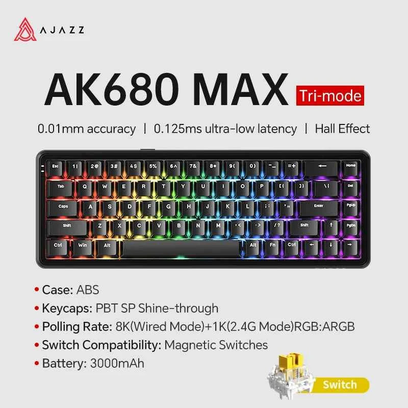 AJAZZ AK680 MAX Magnetic Switch Mechanical Keyboard 60% Rapid Trigger 0.01mm 8K/1K Return 68 keys Gaming Keybaord