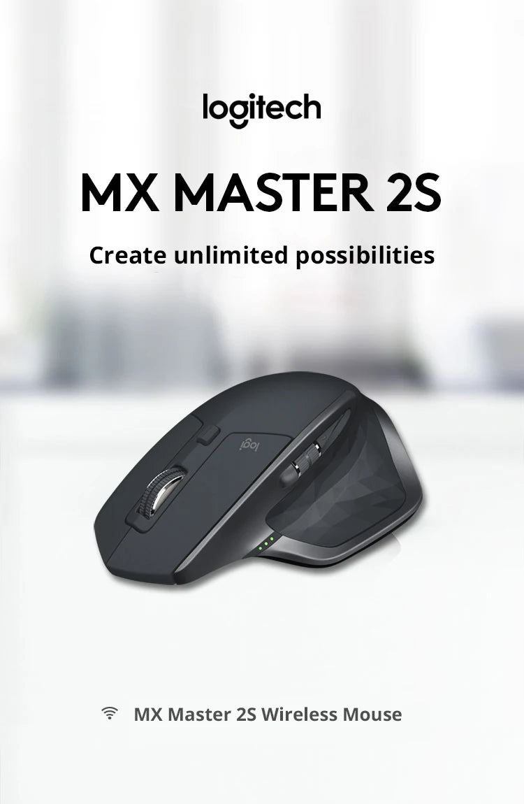 Logitech MX Master 2S BLE Wireless Mouse, 4000DPI, Dual-Mode Connectivity, Ergonomic Design, Long Battery Life, Office Use