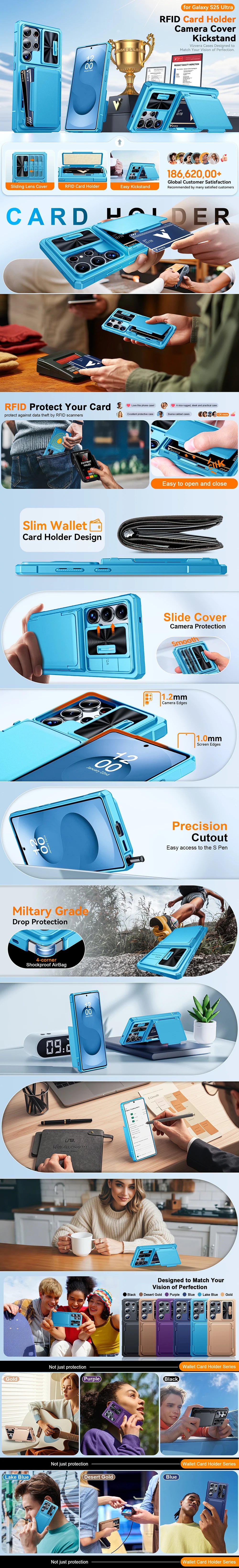 Samsung Galaxy S25 Ultra Case Wallet - Full Body Protective with Card Holder (4 Cards) Camera Cover & Kickstand for Women & Men