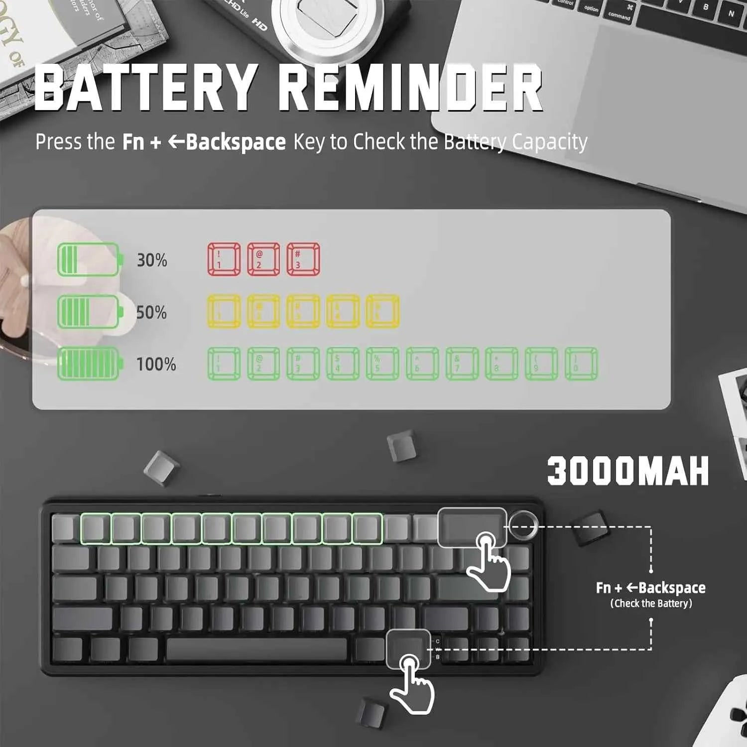 ATTACK SHARK X66 65% Wireless Mechanical Keyboard with Knob, 66 Keys Gasket Hot Swap RGB Gaming Keyboard, Linear Switch,