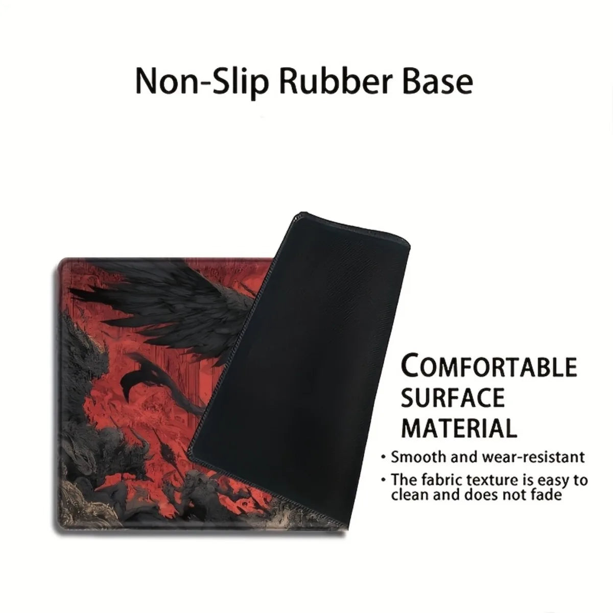 Non-Slip Rubber Red Black Gothic Mouse Pad Dark Fantasy Fallen Angel Flame Mat for TCG RPG CCG Tabletop Gaming