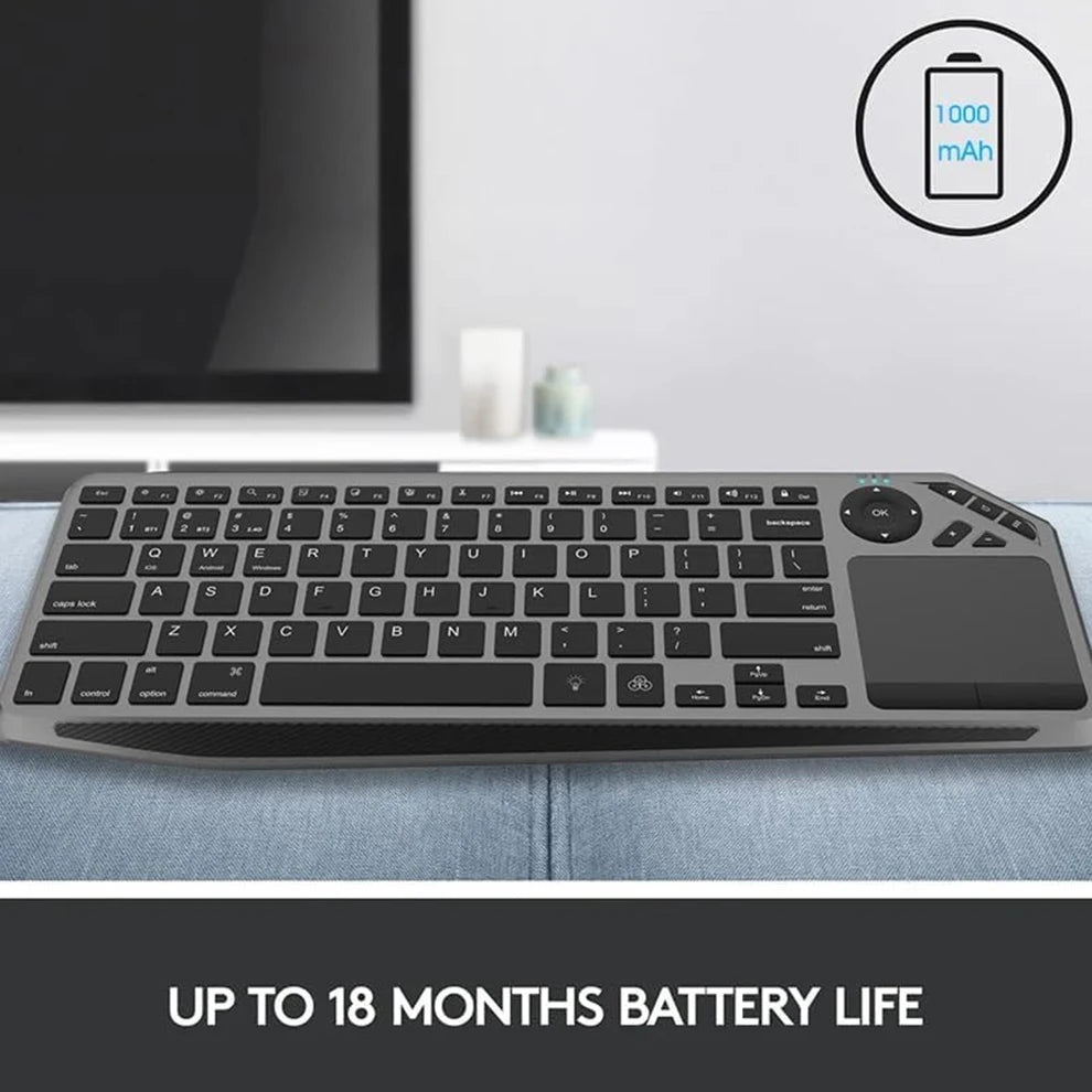2.4G Wireless Bluetooch Dual Mode Connection TV Keyboard with Touchpad Media Control Multimedia Rechargeable Backlit Keyboard